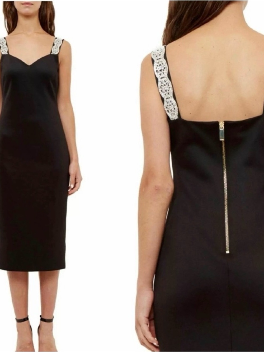 Ted Baker Black Midi Dress with Contrast Crystal Straps